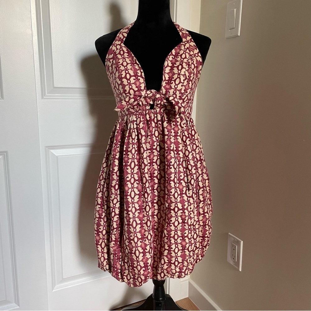 Tracy Reese New York Bergdorf Goodman Cotton Linen Blend Red Beige Dress EUC 4